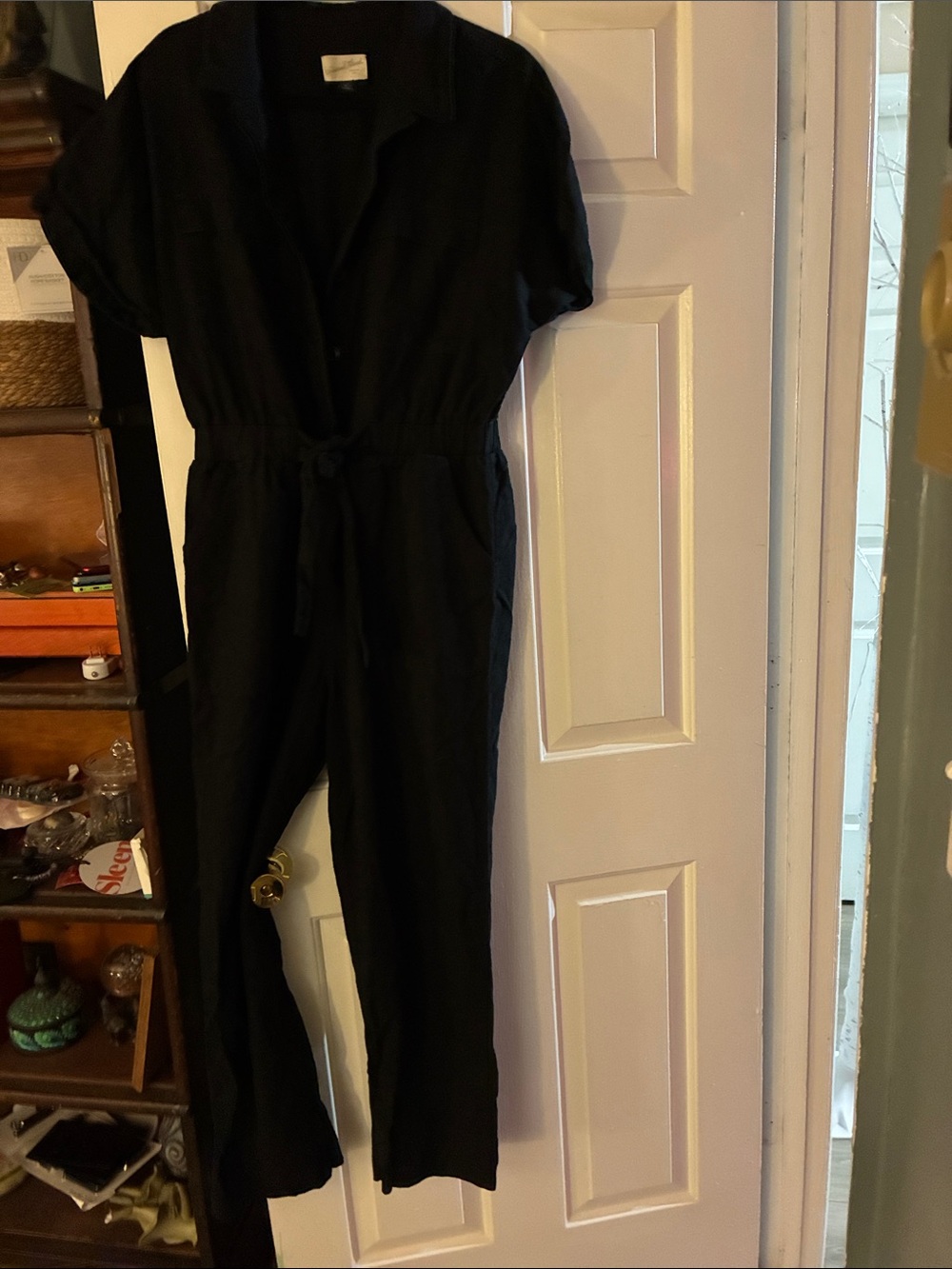 Universal Thread Black Short-Sleeve Tie-Waist Jumpsuit